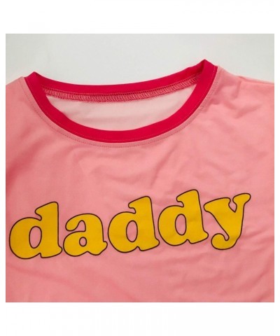 Crop Top Women Girl's Pink Crew Neck Sexy Short Sleeve Daddy Tight Midriff-Baring T-Shirt $8.40 Tanks