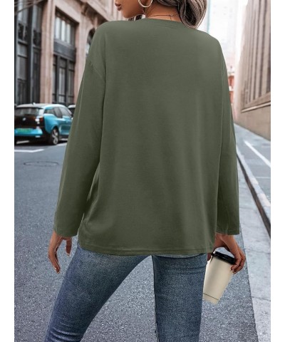 Women's Crewneck Letter Graphic Loose Long Sleeve T-Shirts Spring Simple Casual Comfy Tee Tops Shirts Army Green $10.08 T-Shirts