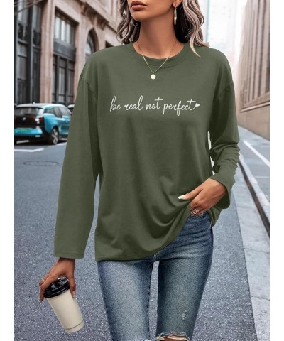 Women's Crewneck Letter Graphic Loose Long Sleeve T-Shirts Spring Simple Casual Comfy Tee Tops Shirts Army Green $10.08 T-Shirts