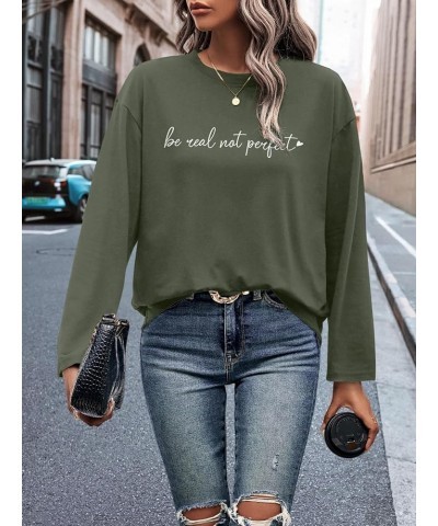 Women's Crewneck Letter Graphic Loose Long Sleeve T-Shirts Spring Simple Casual Comfy Tee Tops Shirts Army Green $10.08 T-Shirts