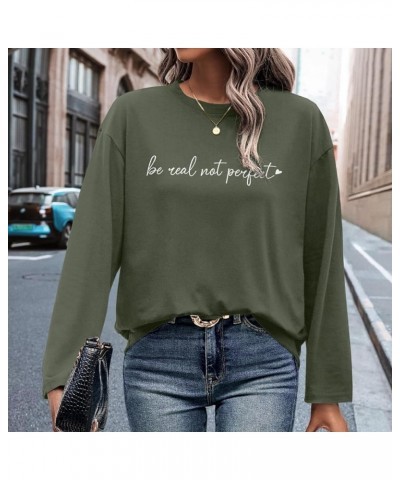 Women's Crewneck Letter Graphic Loose Long Sleeve T-Shirts Spring Simple Casual Comfy Tee Tops Shirts Army Green $10.08 T-Shirts