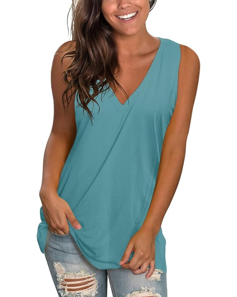 Women's Summer Tank Tops Basic Tanks V Neck Sleeveless T Shirts Side Split 119-blue Green $10.59 Tanks