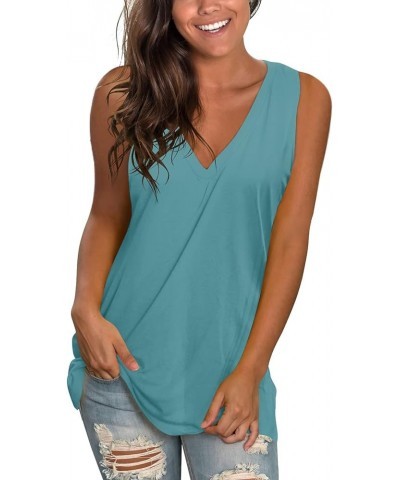 Women's Summer Tank Tops Basic Tanks V Neck Sleeveless T Shirts Side Split 119-blue Green $10.59 Tanks