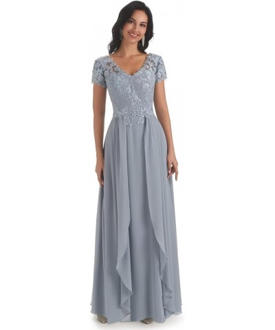 Short Sleeves Lace Appliques Mother of The Bride Dresses for Wedding Chiffon A-Line Long Formal Dress Sage Green $37.40 Dresses