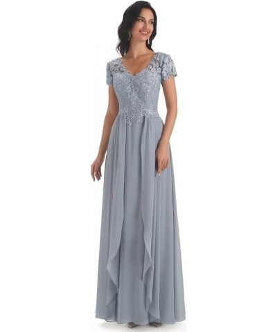 Short Sleeves Lace Appliques Mother of The Bride Dresses for Wedding Chiffon A-Line Long Formal Dress Sage Green $37.40 Dresses