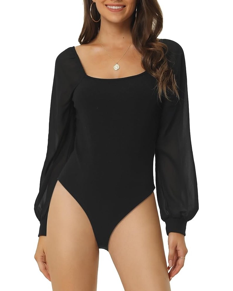 Women's Long Sleeve Bodysuit Off shoulder Square Neck Slim Fit Leotard Dressy Romper Jumpsuit Black $16.73 Bodysuits