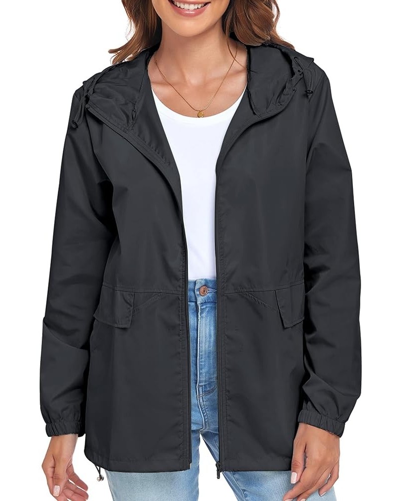 Women's Lightweight Raincoat Waterproof Packable Outdoor Windproof Hooded Active Rain Jacket S-XXL Black $17.35 Coats