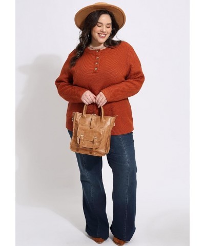 Plus Size Sweaters Women's Long Sleeve Pullover Sweater Crewneck Knitted Tops Winter XL-5XL 38-caramel $26.99 Sweaters