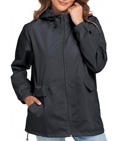 Women's Lightweight Raincoat Waterproof Packable Outdoor Windproof Hooded Active Rain Jacket S-XXL Black $17.35 Coats