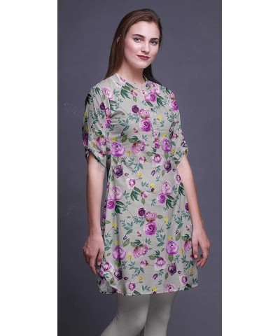 Indian Short Kurtis for Women Printed Tunic Roll Up Sleeve Shirt Light Gray $17.15 Tops