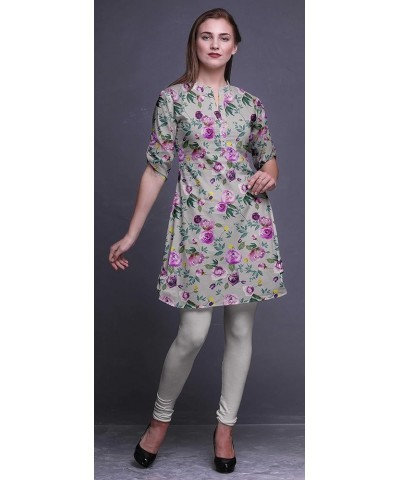 Indian Short Kurtis for Women Printed Tunic Roll Up Sleeve Shirt Light Gray $17.15 Tops