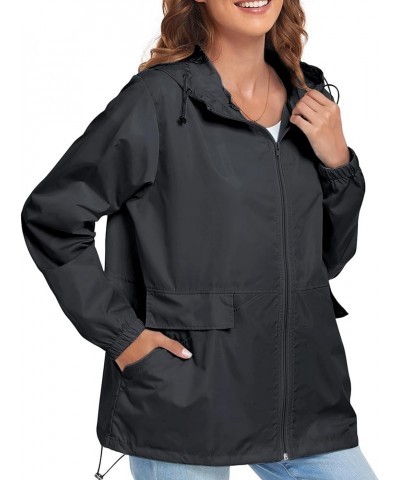 Women's Lightweight Raincoat Waterproof Packable Outdoor Windproof Hooded Active Rain Jacket S-XXL Black $17.35 Coats