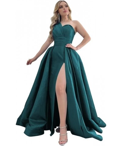 Women's One Shoulder Prom Dresses with Slit Long Satin Formal Ball Gowns A Line Evening Party Dresses for Women Teal $33.44 D...