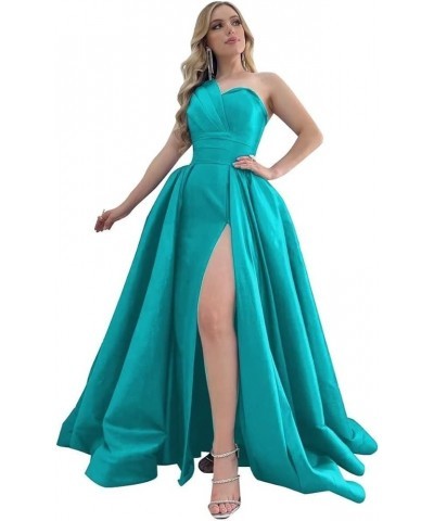 Women's One Shoulder Prom Dresses with Slit Long Satin Formal Ball Gowns A Line Evening Party Dresses for Women Teal $33.44 D...