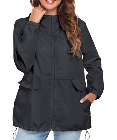 Women's Lightweight Raincoat Waterproof Packable Outdoor Windproof Hooded Active Rain Jacket S-XXL Black $17.35 Coats