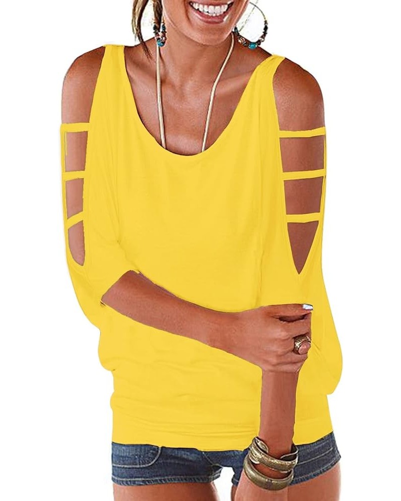 Womens Summer Cold Shoulder Tops 3/4 Sleeve T Shirts Pullover Casual Dolman Blouses 0 Yellow $15.65 Blouses