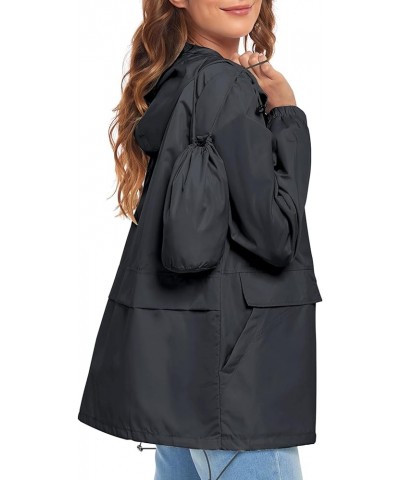 Women's Lightweight Raincoat Waterproof Packable Outdoor Windproof Hooded Active Rain Jacket S-XXL Black $17.35 Coats