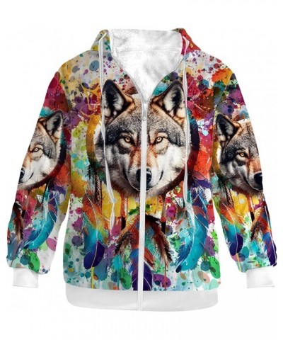 Unisex Adults Zip Up Hoodies Men Women Zipper Fleece Jacket Winter Coats Gifts for Her,Him Dreamcatcher Wolf $26.60 Jackets