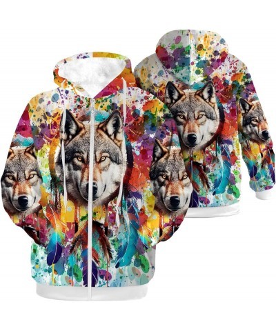 Unisex Adults Zip Up Hoodies Men Women Zipper Fleece Jacket Winter Coats Gifts for Her,Him Dreamcatcher Wolf $26.60 Jackets