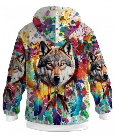 Unisex Adults Zip Up Hoodies Men Women Zipper Fleece Jacket Winter Coats Gifts for Her,Him Dreamcatcher Wolf $26.60 Jackets