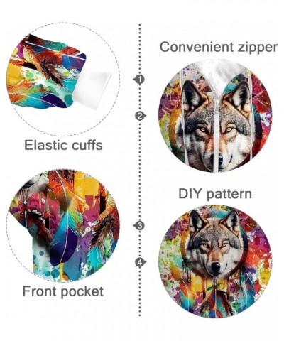 Unisex Adults Zip Up Hoodies Men Women Zipper Fleece Jacket Winter Coats Gifts for Her,Him Dreamcatcher Wolf $26.60 Jackets