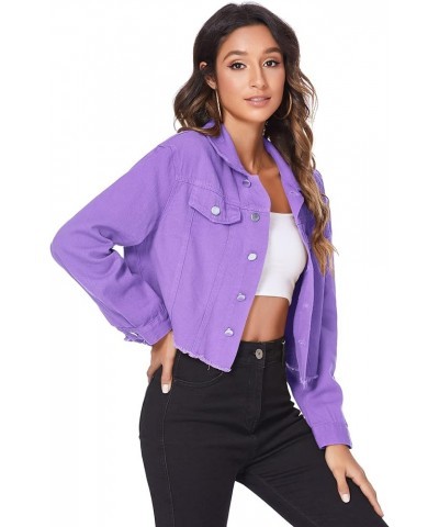 Women's Denim Jacket Long Sleeve Cropped Oversize Vintage Boyfriend Button Down Loose Jeans Coat S-XXL A Purple $20.21 Jackets