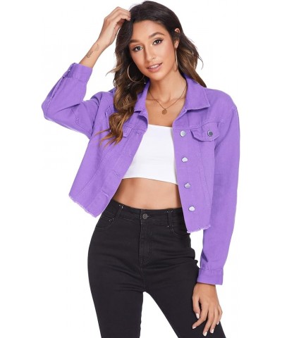 Women's Denim Jacket Long Sleeve Cropped Oversize Vintage Boyfriend Button Down Loose Jeans Coat S-XXL A Purple $20.21 Jackets