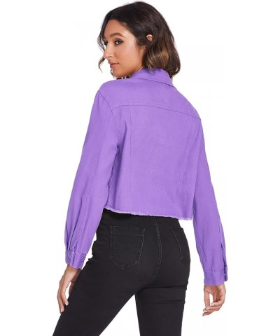 Women's Denim Jacket Long Sleeve Cropped Oversize Vintage Boyfriend Button Down Loose Jeans Coat S-XXL A Purple $20.21 Jackets