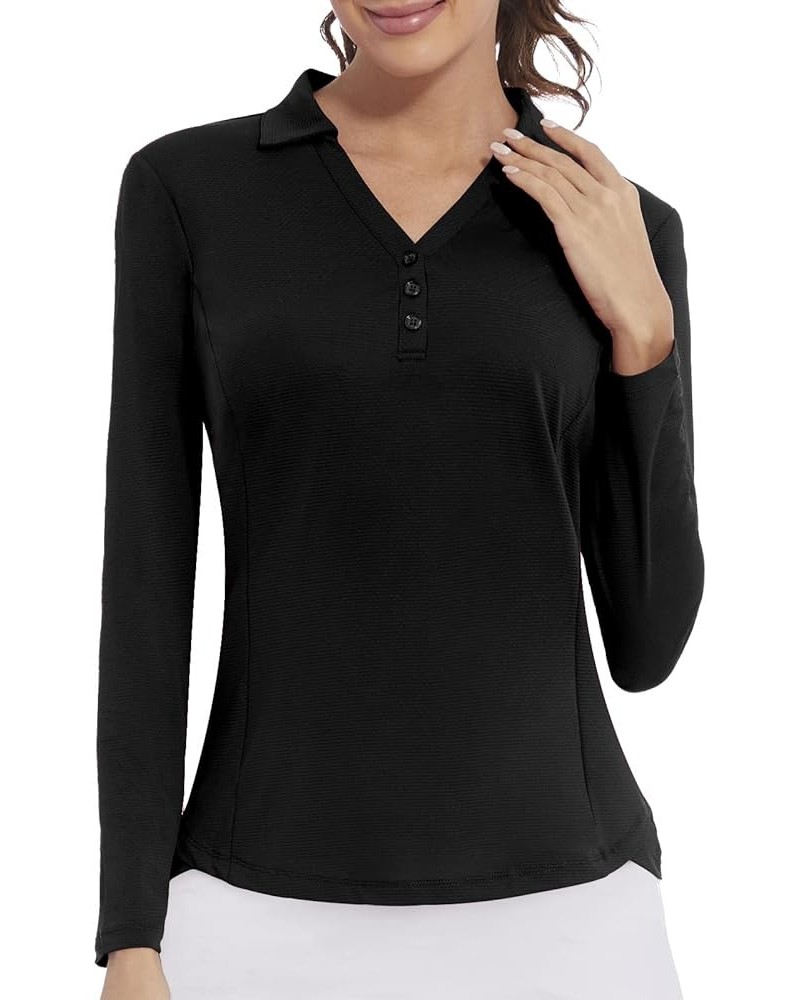 Women's Polo Shirt 3/4 Long Sleeve Golf Quick Dry T Shirts UPF 50+ Athletic Casual Work Shirts Tops for Women Long Sleeve-bla...