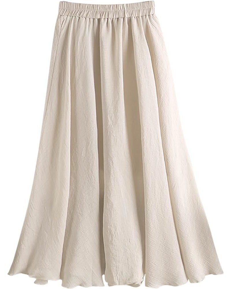 Women's Casual Half Skirt A Line Skirt Summer Cotton Medium Length Elastic Waist Large Skirt Mesh Skirts A3-beige $12.00 Skirts