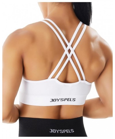 Seamless Sports Bra for Women Strappy Workout Yoga Bra Medium Support White $13.49 Lingerie