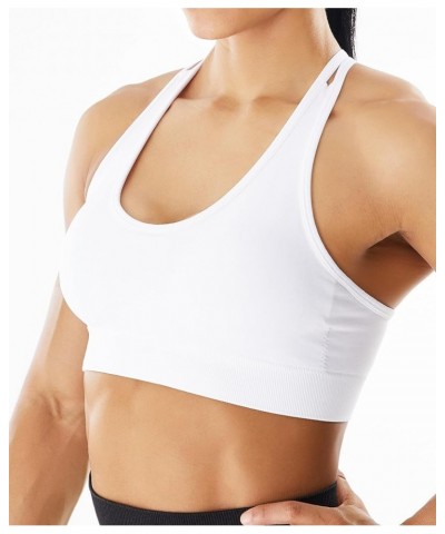 Seamless Sports Bra for Women Strappy Workout Yoga Bra Medium Support White $13.49 Lingerie