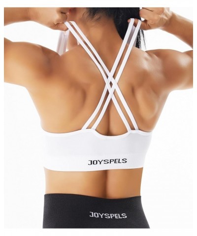 Seamless Sports Bra for Women Strappy Workout Yoga Bra Medium Support White $13.49 Lingerie