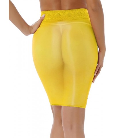 Woman's Bodycon Short Skirt Mesh Sheer Lace Trim Mini Pencil Wrap Skirt Tube Dress Clubwear Yellow $8.50 Skirts