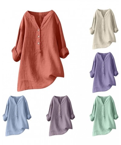 Womens Cotton Linen Blouse Long Sleeve Button Down V Neck Shirts Oversized Casual Basic T Shirts Loose Fit Tops 03-purple $7....