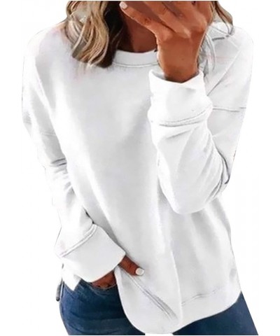 Oversized Sweatshirt for Women Fall Loose Fit Casual Crew Neck Long Sleeve Comfy Versatile Pullover Tops A03 White $4.79 Shirts