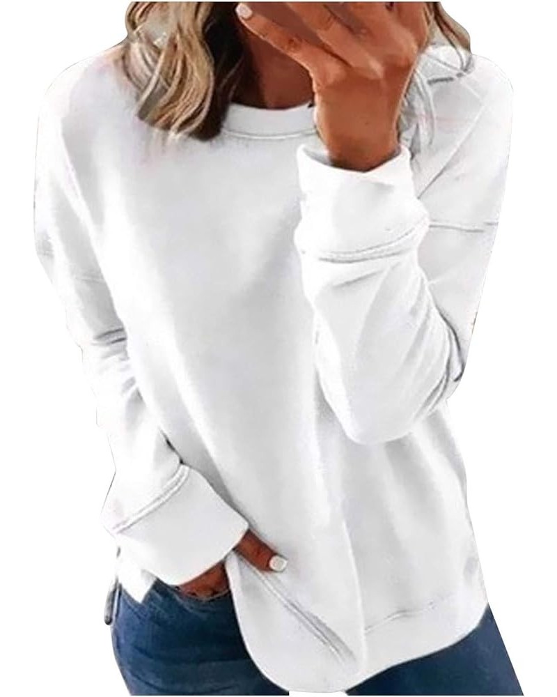 Oversized Sweatshirt for Women Fall Loose Fit Casual Crew Neck Long Sleeve Comfy Versatile Pullover Tops A03 White $4.79 Shirts