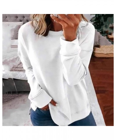 Oversized Sweatshirt for Women Fall Loose Fit Casual Crew Neck Long Sleeve Comfy Versatile Pullover Tops A03 White $4.79 Shirts