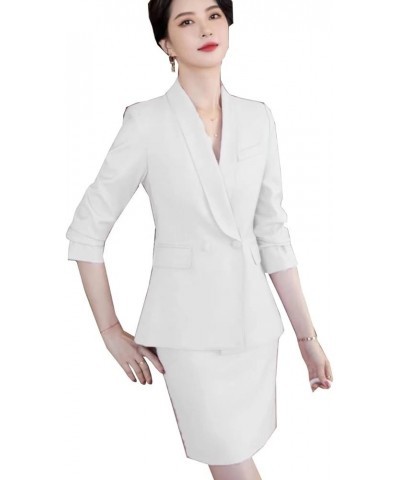 Women's 2 Piece's Slim Fit Suit Skirt Set for Office Lady Blazer & Skirt Turquoise $35.35 Suits