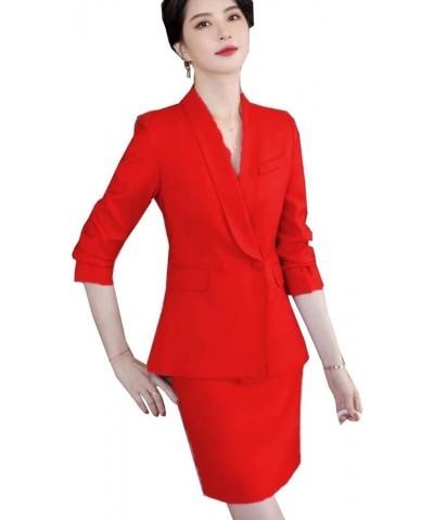 Women's 2 Piece's Slim Fit Suit Skirt Set for Office Lady Blazer & Skirt Turquoise $35.35 Suits