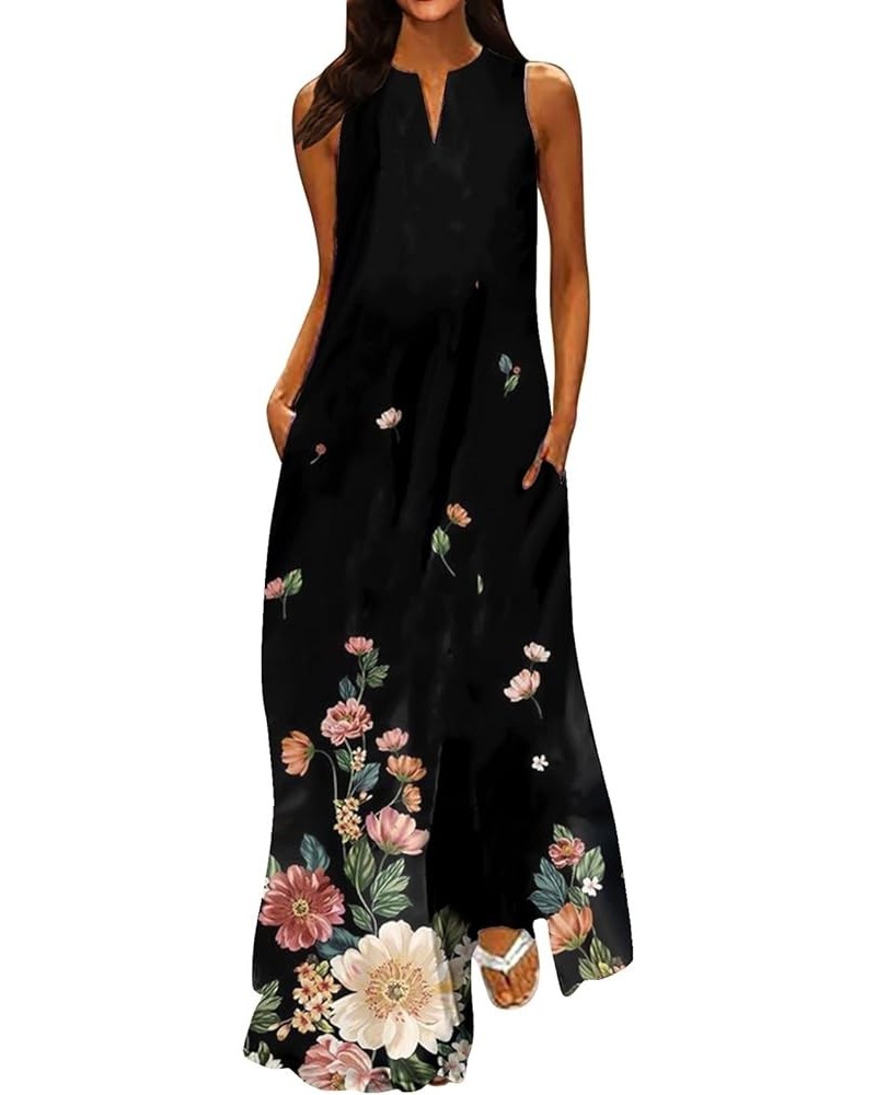 Summer Dresses for Women 2023 Short Sleeve/Sleeveless Floral V Neck Midi Dress Casual Fashion Flowy Dresses D-black $10.96 Ac...