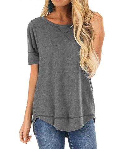 Summer Tops for Women Short Sleeve Side Split Casual Loose Tunic Top Crewneck Grey $12.97 Tops