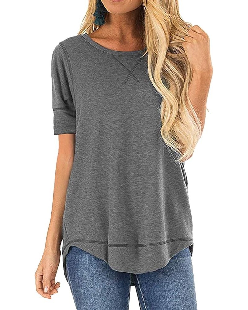 Summer Tops for Women Short Sleeve Side Split Casual Loose Tunic Top Crewneck Grey $12.97 Tops