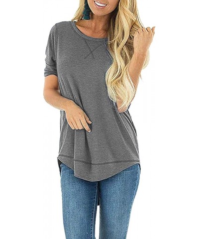 Summer Tops for Women Short Sleeve Side Split Casual Loose Tunic Top Crewneck Grey $12.97 Tops