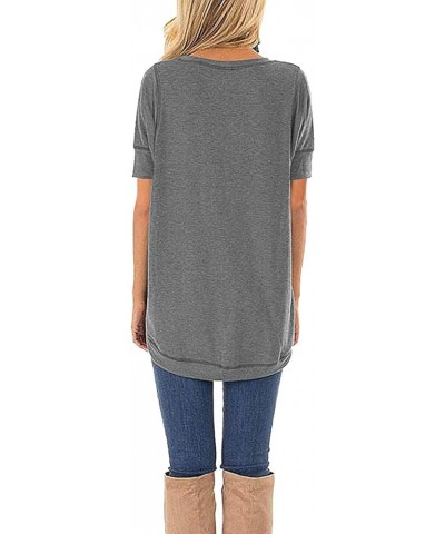 Summer Tops for Women Short Sleeve Side Split Casual Loose Tunic Top Crewneck Grey $12.97 Tops