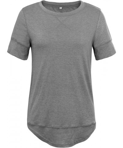 Summer Tops for Women Short Sleeve Side Split Casual Loose Tunic Top Crewneck Grey $12.97 Tops