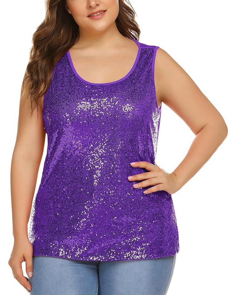 Women's Plus Size Sequin Top Shimmer Tank Tops Sparkle Glitter Embellished Sleeveless Vest Sparkly Shirts Purple $17.76 Tanks