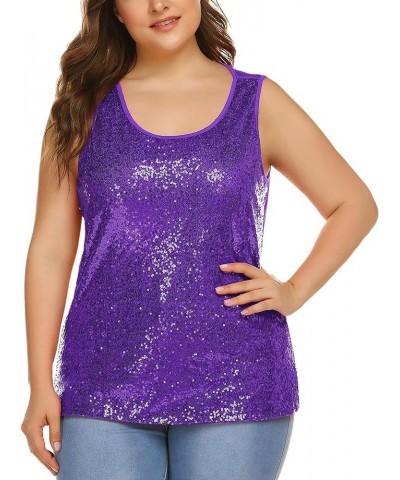 Women's Plus Size Sequin Top Shimmer Tank Tops Sparkle Glitter Embellished Sleeveless Vest Sparkly Shirts Purple $17.76 Tanks