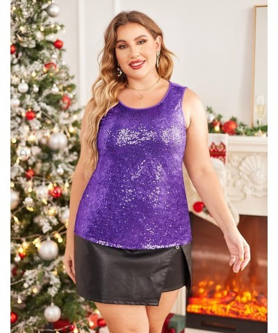 Women's Plus Size Sequin Top Shimmer Tank Tops Sparkle Glitter Embellished Sleeveless Vest Sparkly Shirts Purple $17.76 Tanks