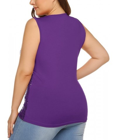 Women's Plus Size Sequin Top Shimmer Tank Tops Sparkle Glitter Embellished Sleeveless Vest Sparkly Shirts Purple $17.76 Tanks